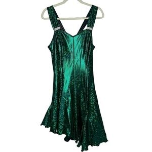 Hollywood Babe Irridescent Emerald Green Asymmetric Hem Mermaid Dress